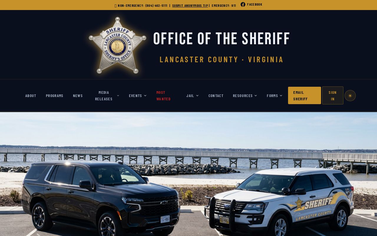 Lancaster County warrant records: Sheriff's Office building and contact page