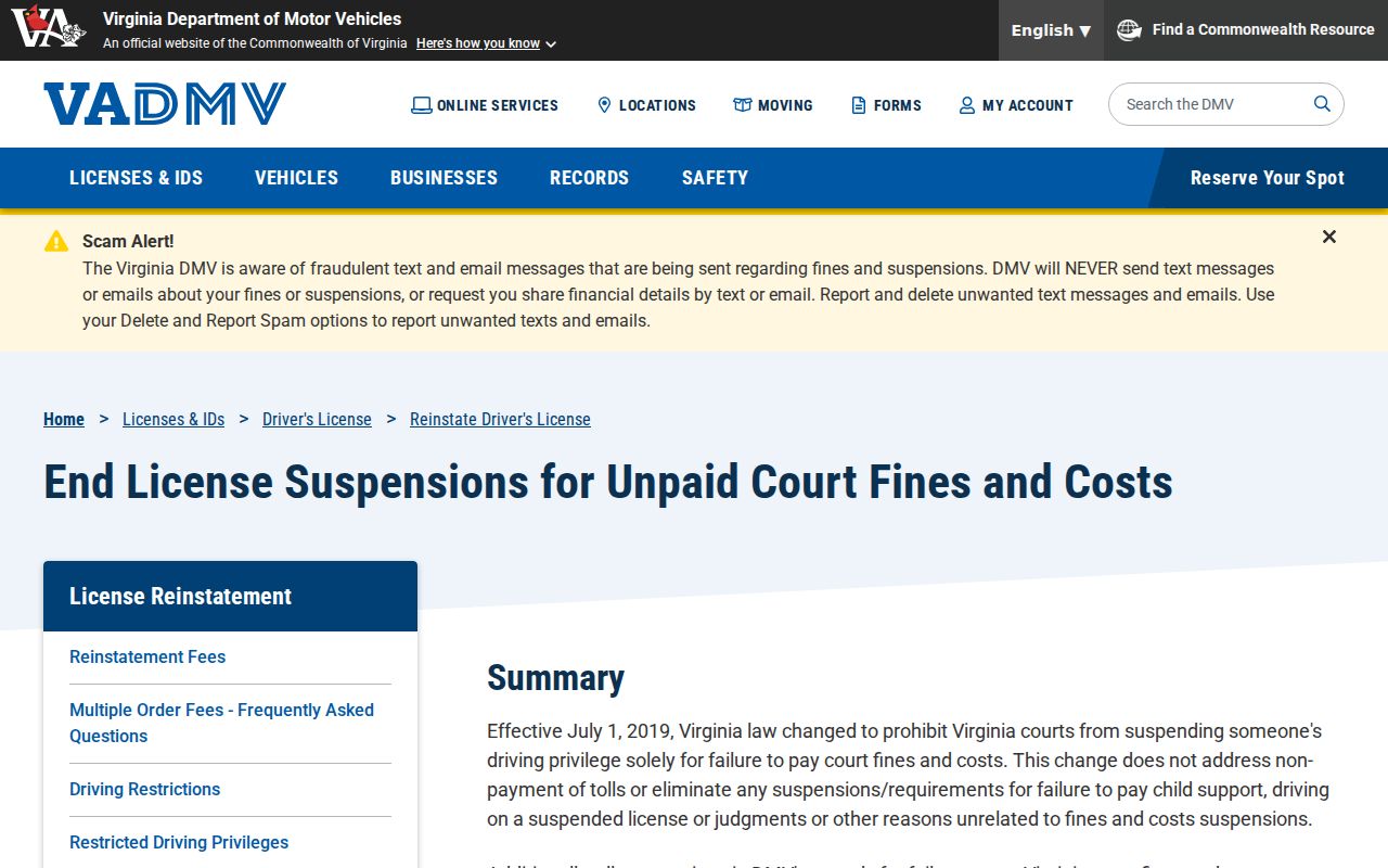 Lancaster County traffic warrants: Virginia DMV fine-only suspension policy