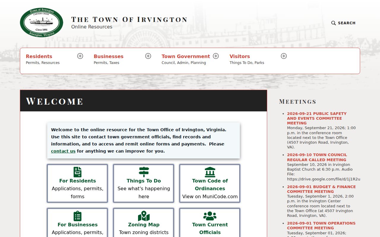 Irvington warrant records: official town site navigation for agencies and records