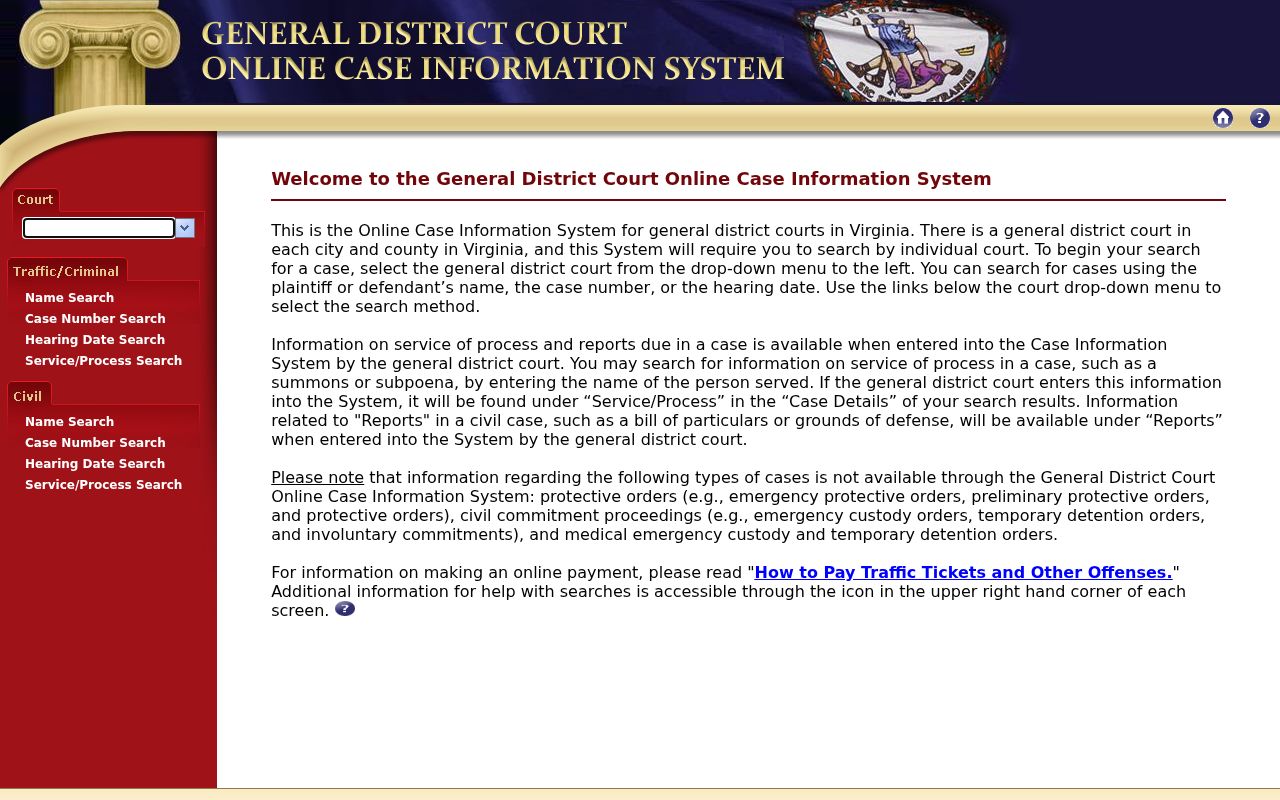 Lancaster County warrant search: select Lancaster General District Court